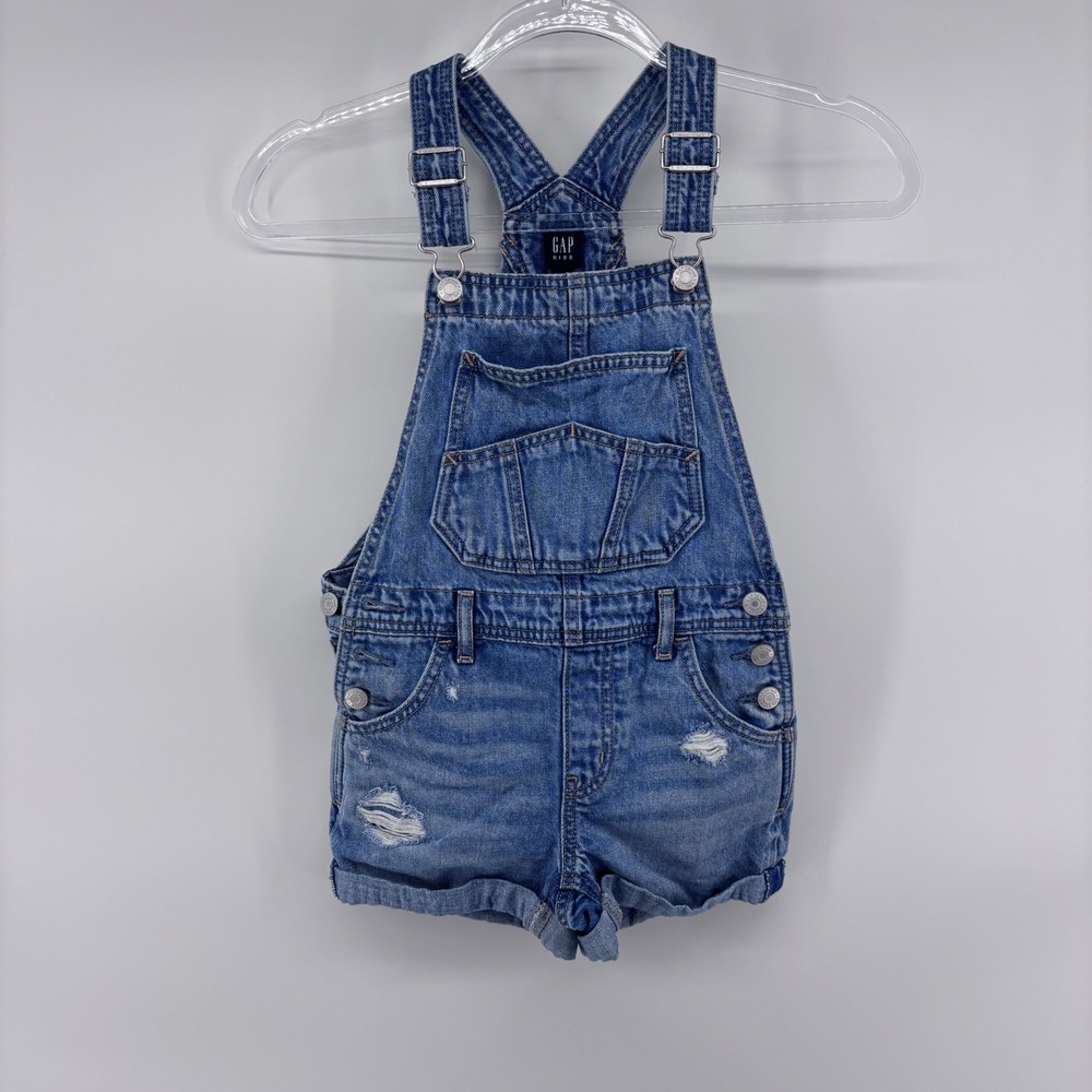 GAP Denim Overalls Shorts Distressed‎ Light Wash Adjustable Straps Medium